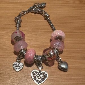 European Style Charm Bracelet Pink  6 inch to 7.5 inch Wrist